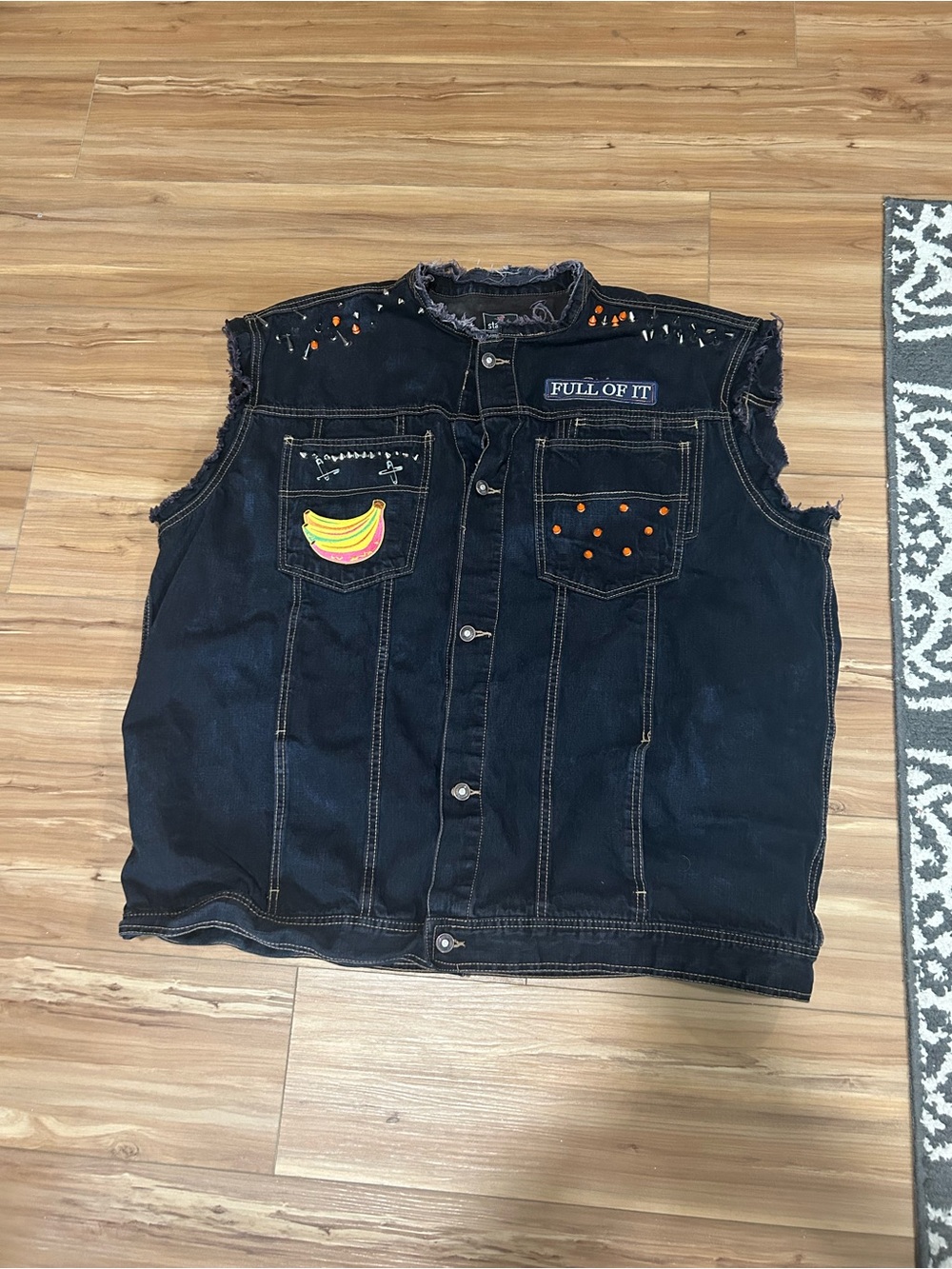 Starbury Black Denim Sleeveless Distressed Studded Vest Size XXL
